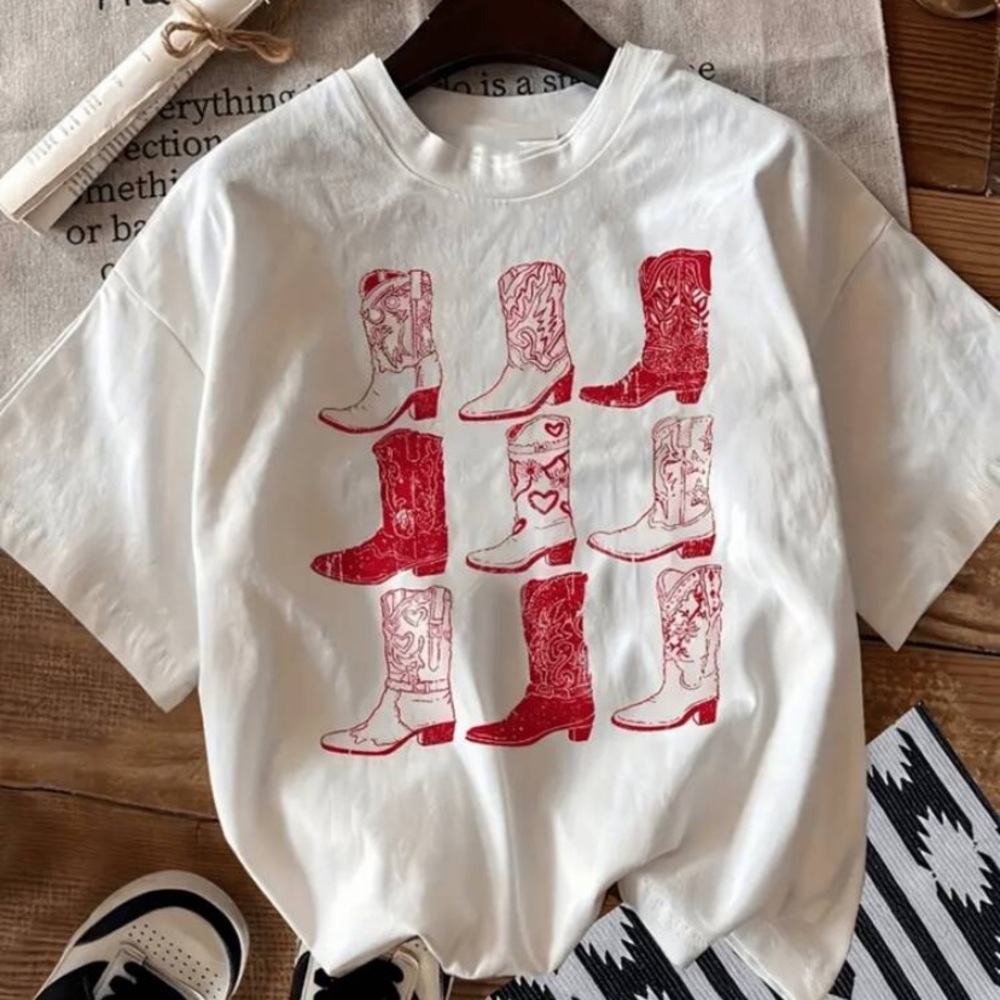 Shein Crop Cowboy boot T Shirt